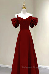 Wine Red Straps Sweetheart Long Formal Dress, A-Line Wine Red Semi Formal Prom Dress